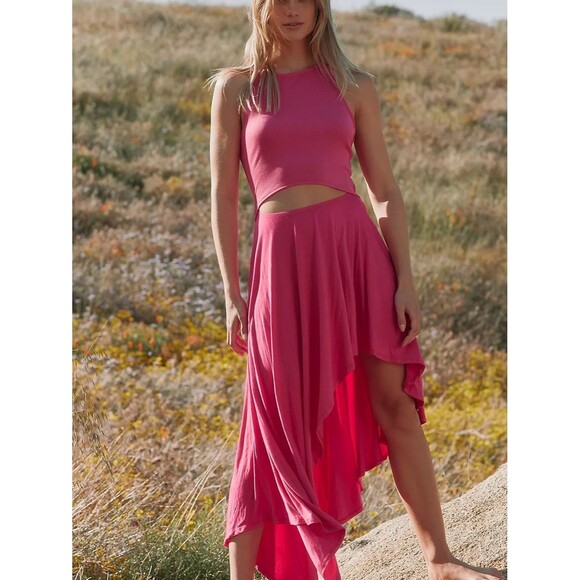 Free People Dresses & Skirts - Free People FP Beach Bethany Midi Dress Pink Cutout Racerback Asymmetrical Sz M